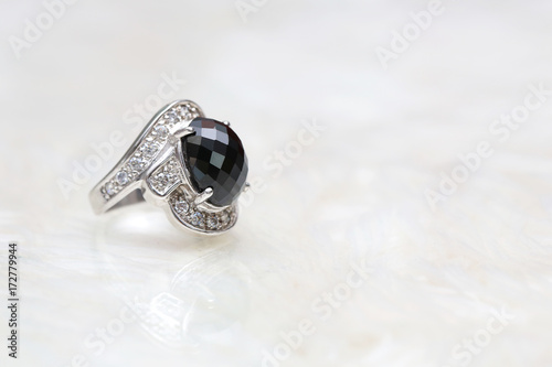 jasper black gemstone on diamond ring