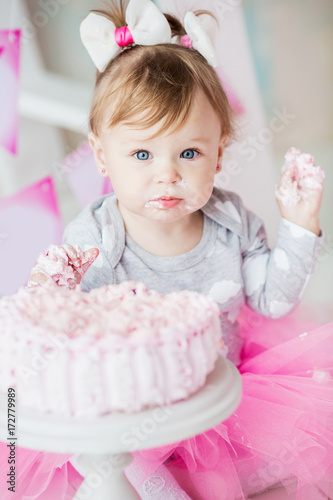 The first cake baby. Portrait of a baby