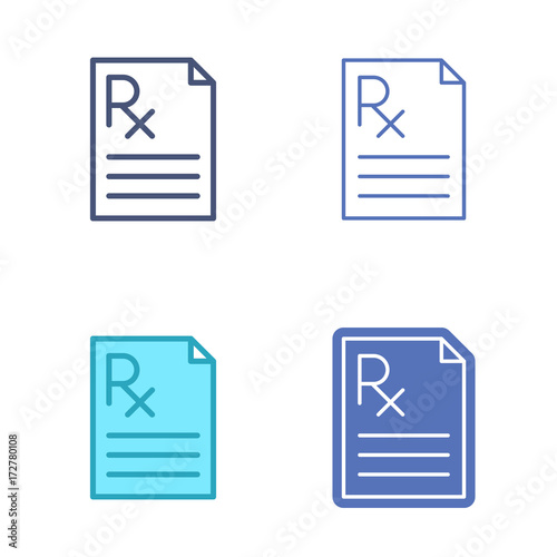 Paper sheet with prescription symbol. Rx document vector outline icon set. Pharmacy and medicine concept line symbols and pictograms. Thin contour infographic for web design, presentations, networks.