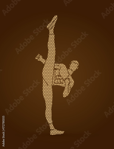 Kung fu, Karate high kick front view designed using polygons pattern graphic vector.