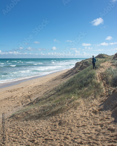 Beach sand dune on sunny day in Coorong National Park, South Australia