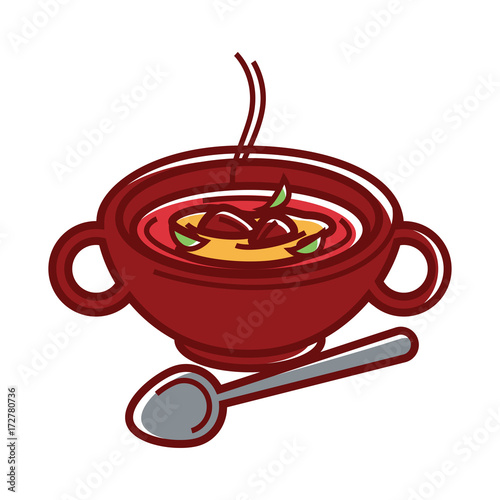 Soup bowl spicy kharcho Caucasian cuisine food traditional dish vector icon