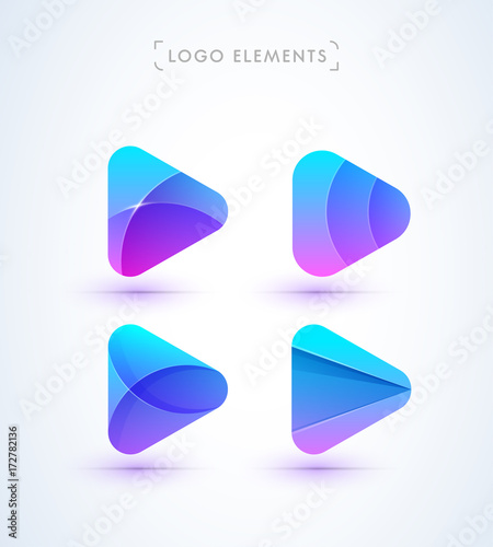 Play button logo collection. Vector abstract material design style