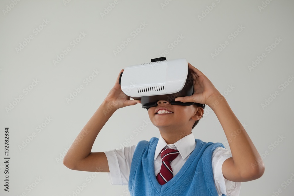 Schoolboy using virtual reality headset Schoolboy using virtual reality headset