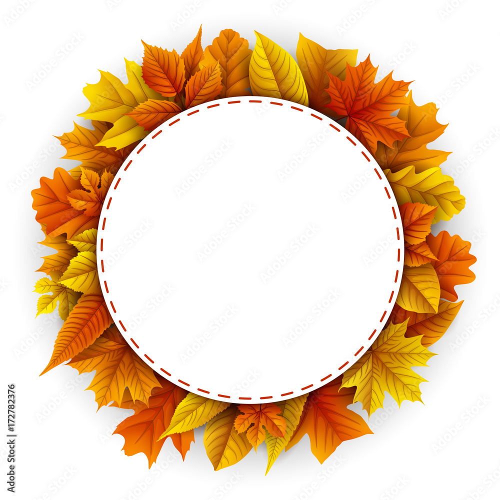 Obraz premium Round frame with autumn leaves isolated on white background