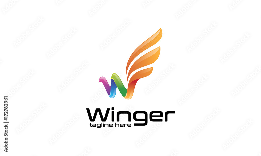 Obraz premium Winger Logo Template - Colorful Letter W and Wing Logo