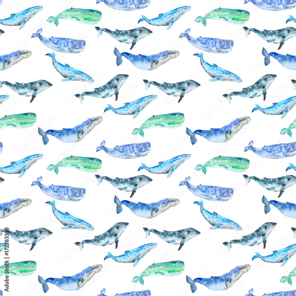 Watercolor whales pattern