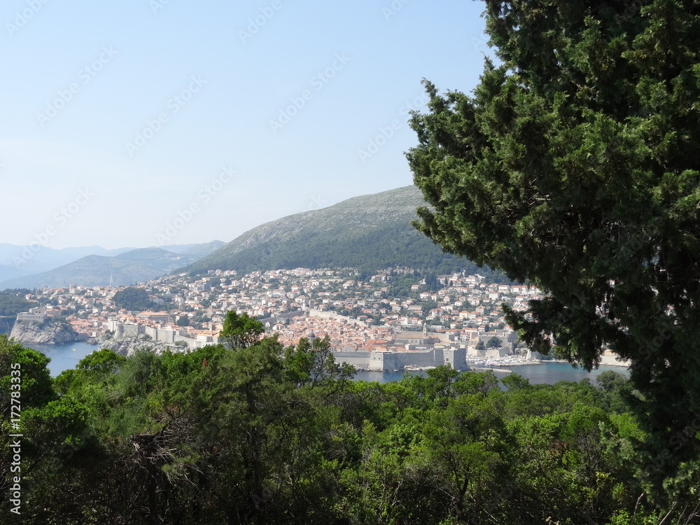 Partial panoramic view of the city of Dubrovnik, Croatia, from the top of Lokrum Island.