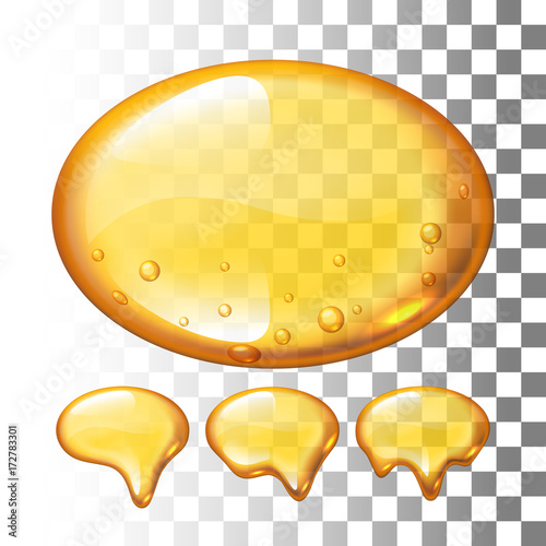 Set of vector honey drops on transparent background