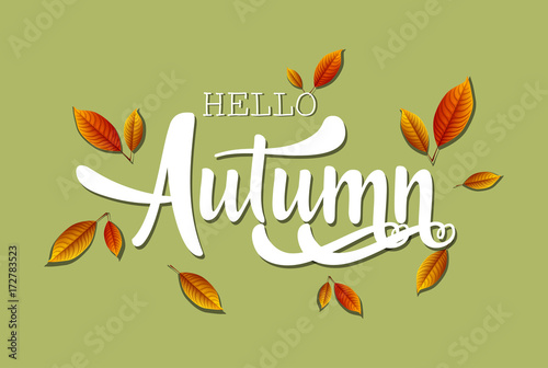 Hello autumn lettering with leaves