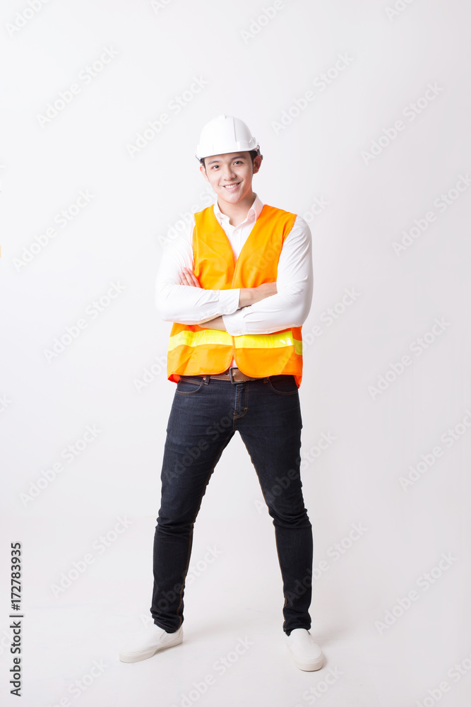 Portrait of Asian Engineer Designer in Isolated Background With Gesture Sign Portrait of Asian Engineer Designer in Isolated Background With Gesture Sign