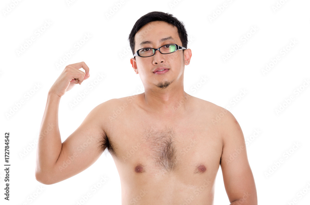 Fototapeta premium Asian man showing muscle