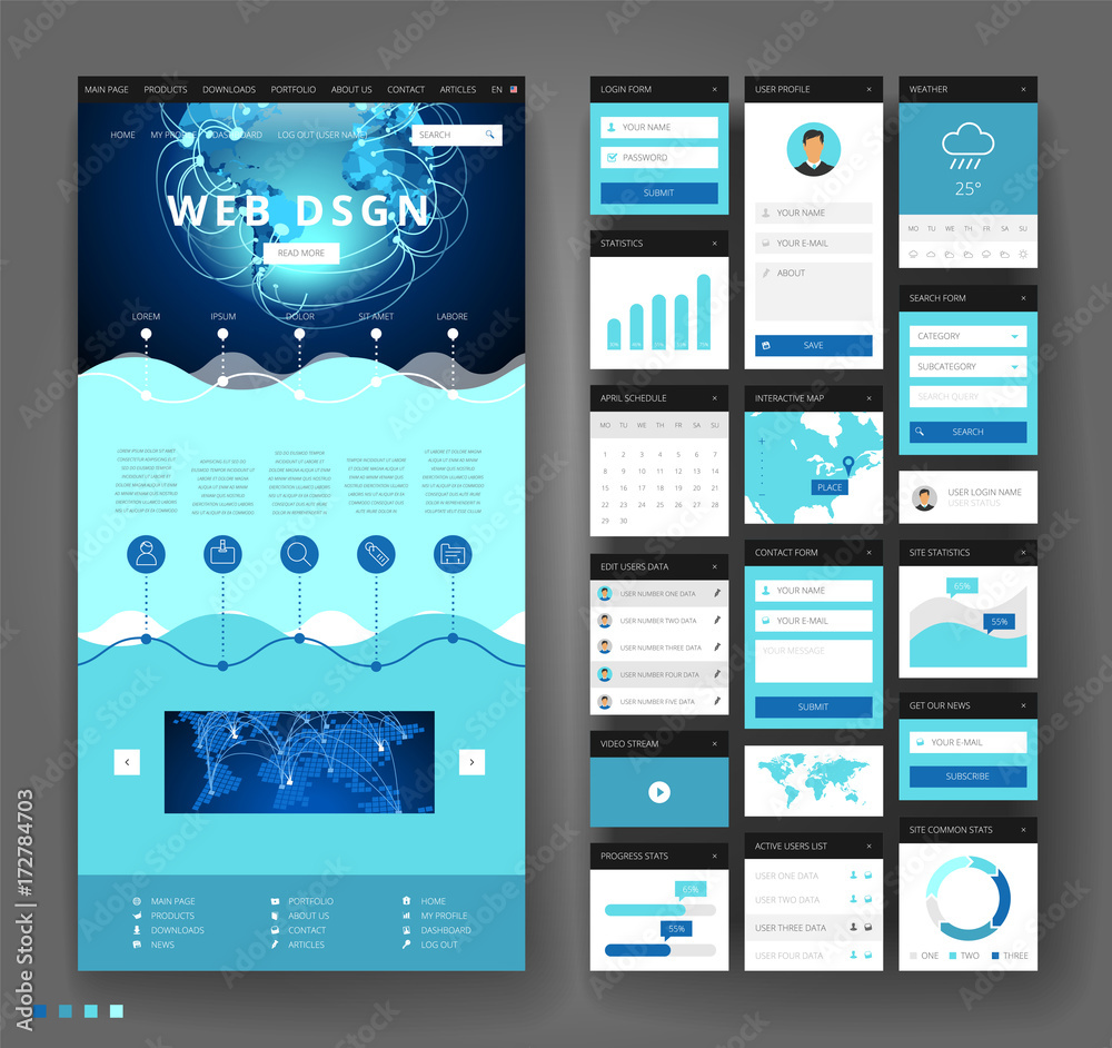 Website template design with interface elements Website template design with interface elements