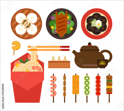 chinese food vector flat design illustration set 