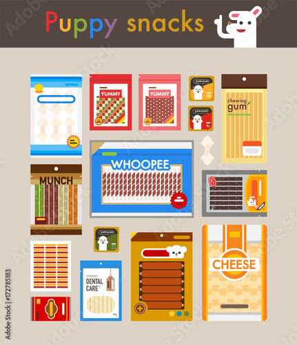 puppy snack vector flat design illustration set 