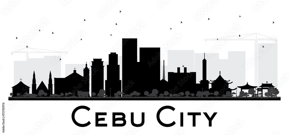Obraz premium Cebu City skyline black and white silhouette.