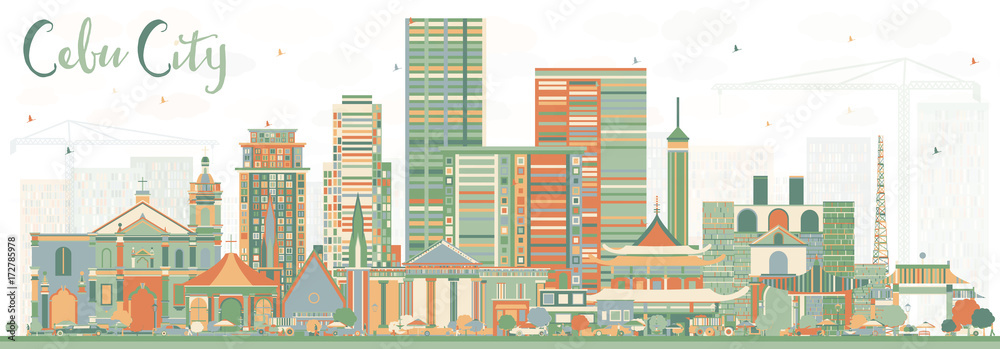 Fototapeta premium Cebu City Philippines Skyline with Color Buildings.