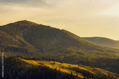 Sunset in mountains. Carpathians