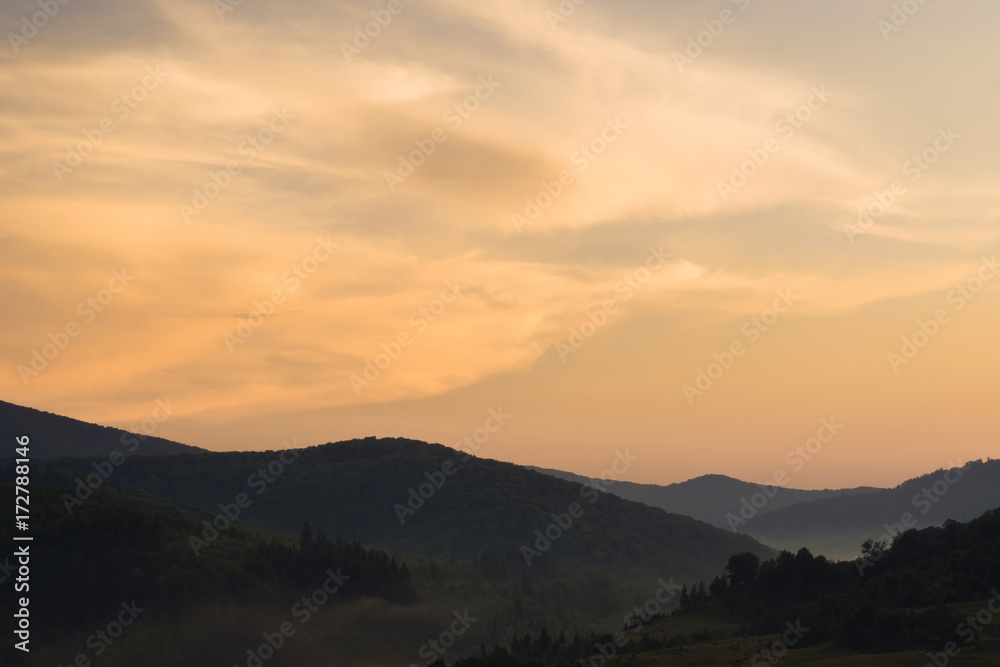 Sunset in mountains. Carpathians