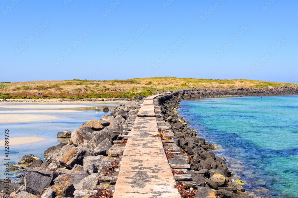 Causeway to the Griffiths Island at the mouth of the Moyne River - Port Fairy, Victoria, Australia