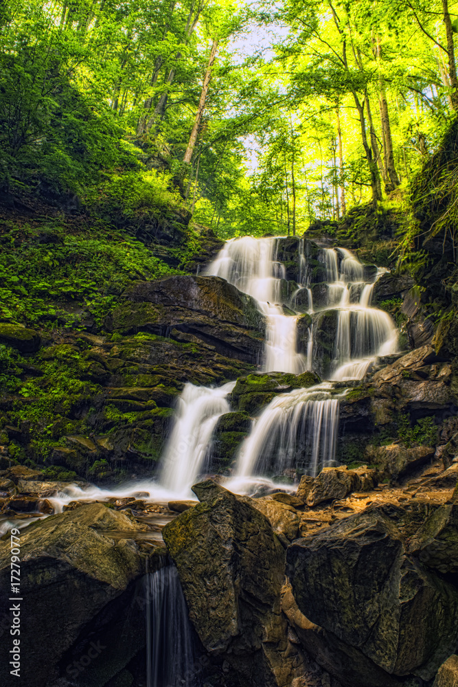 Forest river waterfall. Shepot falls, Carpathians Forest river waterfall. Shepot falls, Carpathians