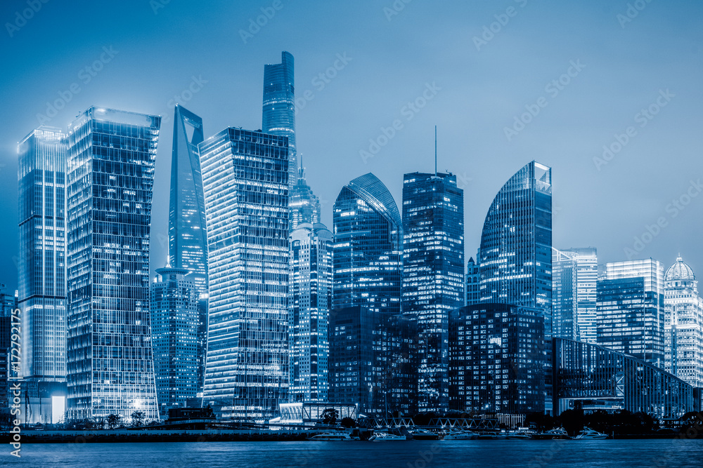Fototapeta premium The night view of Shanghai,blue tone.