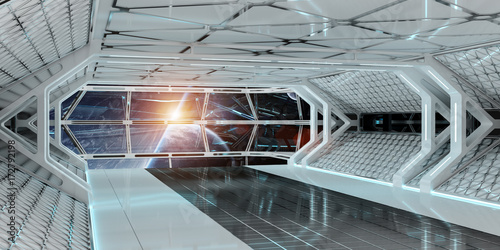 Fototapeta Naklejka Na Ścianę i Meble -  Spaceship interior with view on planets 3D rendering elements of this image furnished by NASA
