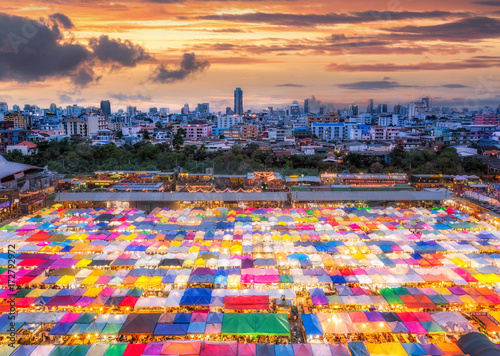 Colorful Train night market in Bangkok is new landmark for shopping at night. © Pawinee