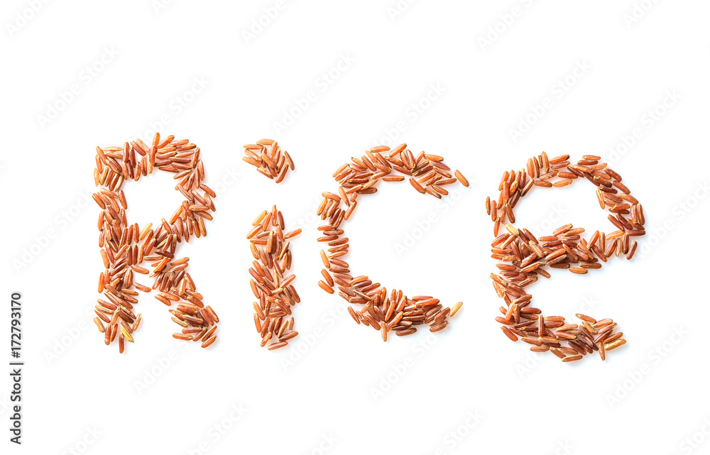 Composition with word Rice on white background Composition with word Rice on white background