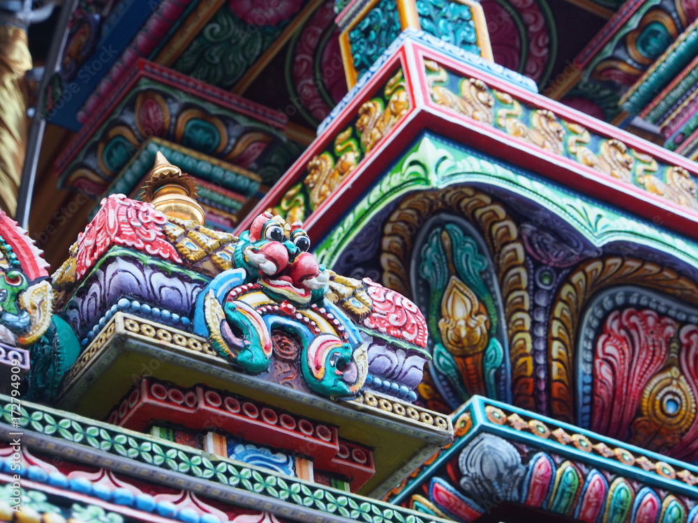 The Colorful Hindu Temple in Bangkok , Thailand