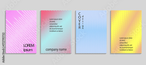 Minimalistic abstract vector halftone covers design. Future geometric template. Vector templates for placards, banners, flyers, presentations and reports