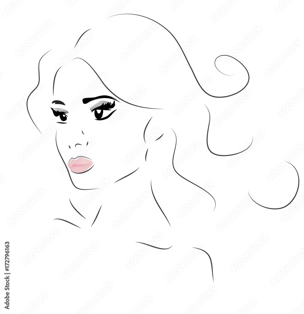 Woman Face. Illustration of a Girl Looking Forward