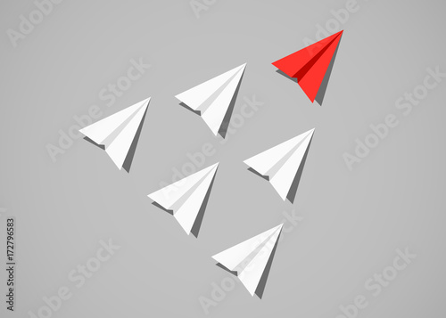 Free Download Red paper airplane as a leader among white airplanes. Leadership, teamwork, motivation concept. - GFXLoad