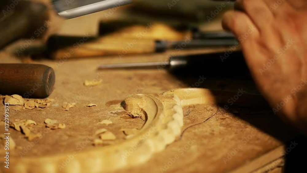 Wood carving master works - close up video shooting
