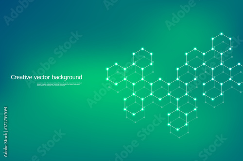 Abstract hexagonal molecule background, genetic and chemical compounds, scientific or technological concept vector illustration