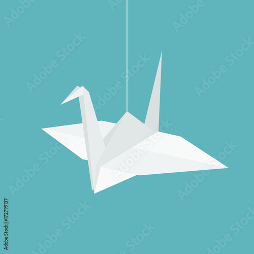 hanging origami paper cranes in flat design vector photo
