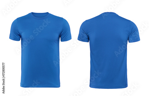 Blue T-shirts front and back used as design template. photo