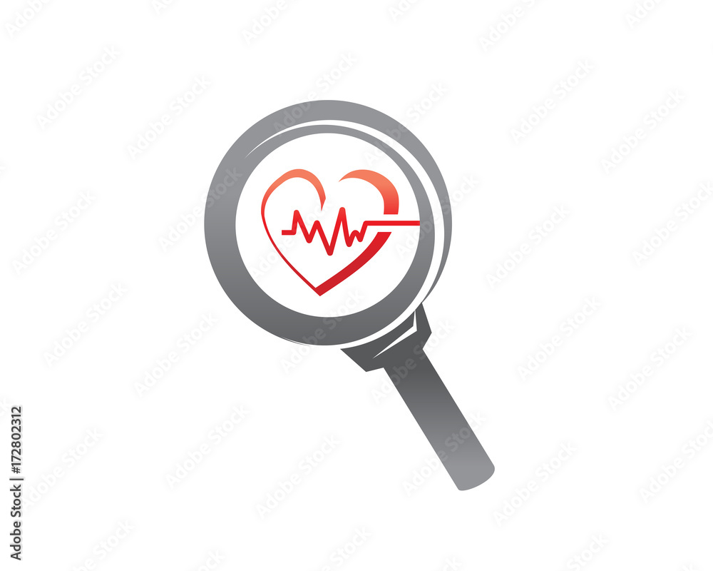 magnifying glass with heart rates illustration, symbol design, isolated on white background. 