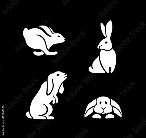 silhouettes of hares in different poses  the logo of a rabbit