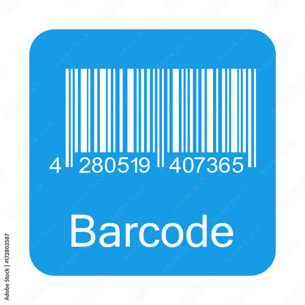 Icono plano Barcode con codigo de barras en cuadrado azul Icono plano Barcode con codigo de barras en cuadrado azul