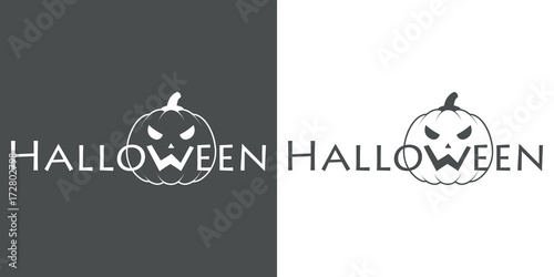 Logotipo Halloween con calabaza en W gris y blanco