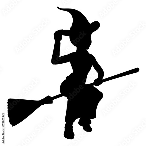 Halloween Witch Flying On Broomstick Silhouette