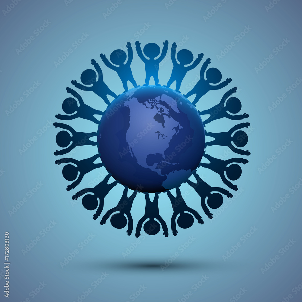 Earth globe with people planet. Vector illustration
