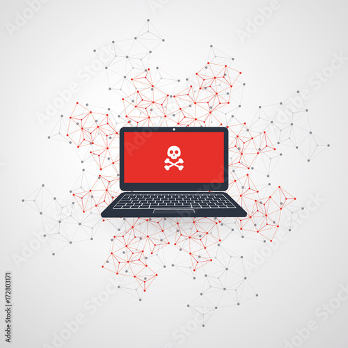 Network Vulnerability - Virus, Malware, Ransomware, Fraud, Spam, Phishing, Email Scam, Hacker Attack - IT Security Concept Design, Vector illustration 