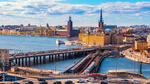 Timelapse video of Stockholm cityscape with view of Gamla Stan old town in Stockholm, Sweden, Time Lapse 4K