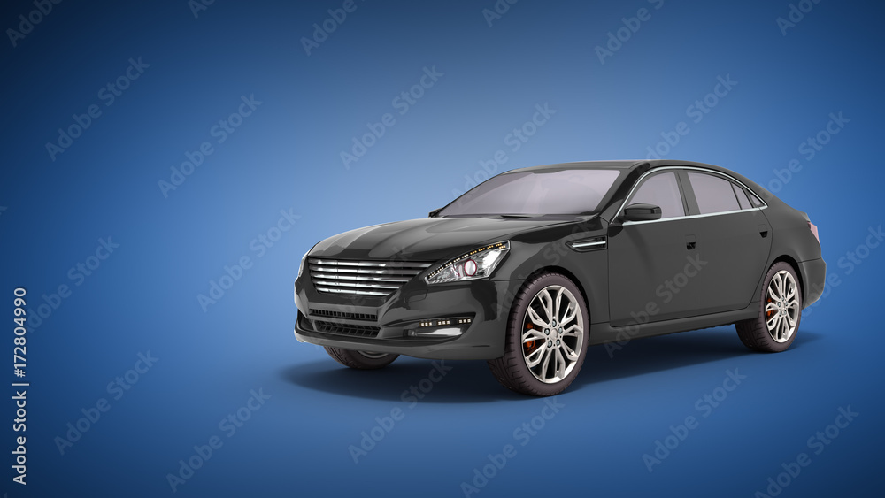 black car studio view 3d render on blue background