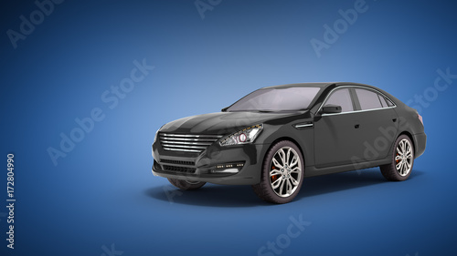 black car studio view 3d render on blue background