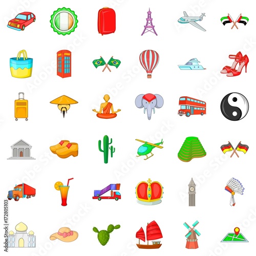 Windmill icons set, cartoon style