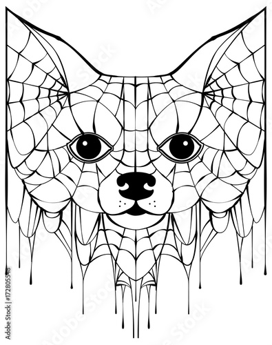 Black spiderweb silhouette head dog. Halloween accessory