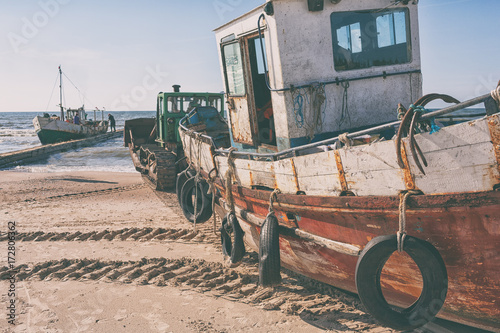 Fishermen gather in the sea photo